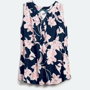 Floral Sleeveless Top - Black and Cream